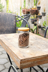Coffee beans stored in glassware jar