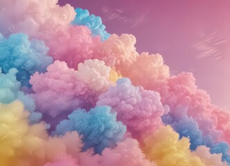 Fototapeta premium Fuzzy pink blue yellow ombre, cloud-like effect, cheerful wallpaper, graphics, visual, abstract