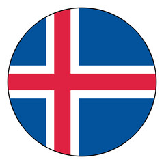 Obraz premium Flag of Iceland. Black edge. Iceland circle flag logo icon computer vector illustration design.