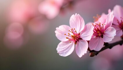 Fototapeta premium Delicate pink cherry blossoms, full bloom, soft petals , delicate, subtle, texture