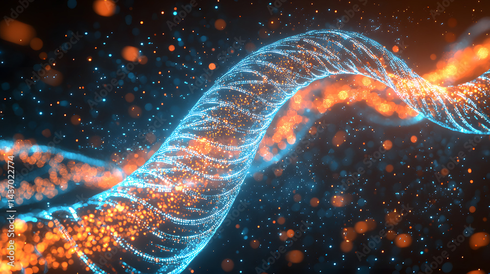 Poster visualizing biometric data flows digital realm helix animation virtual environment abstract perspect