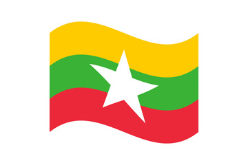 Flag of Myanmar. Myanmar wavy flag digital vector illustration. Fluttering flag.