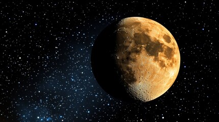 Fototapeta premium Golden Moon in the Starry Night Sky on black background