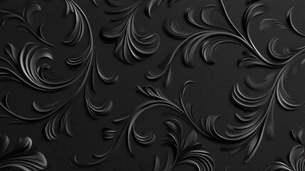 Dark Black Ornate Floral Design Wallpaper on black background