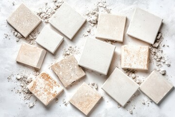 Artisan tile installation process workshop photography indoor overhead view home design concepts