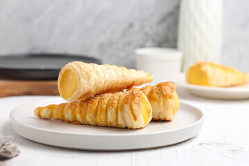 Kue cumcum. Horn pastry or cone pastry with vanilla cream.