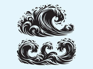 Fototapeta premium Black Silhouette of Ocean Waves