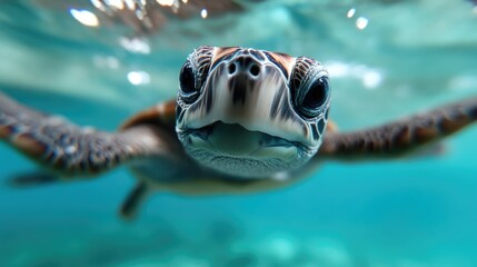 Fototapeta premium Close-up of a baby sea turtle underwater