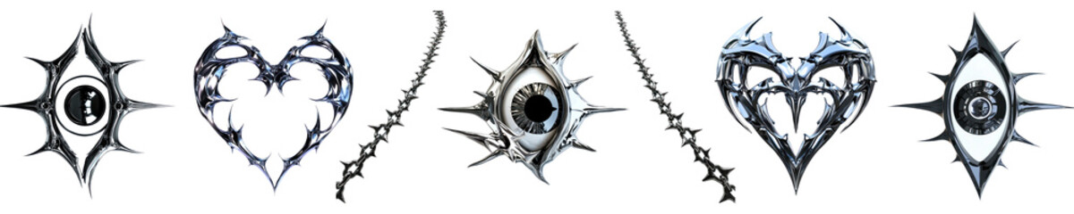 PNG Futuristic metallic eye designs, element set on transparent background