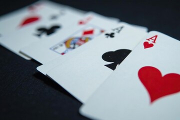 Obraz premium Playing cards arranged in an ace high sequence , bet, card game, illustration