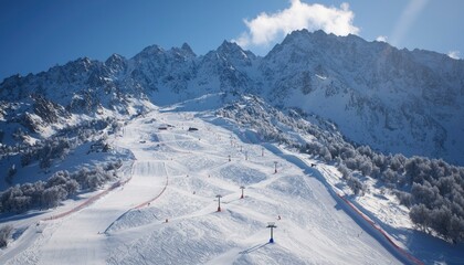 Snowy mountain ski slopes