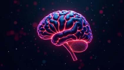 Fototapeta premium Glowing AI brain with circuit board pattern in futuristic cyberspace, machine learning, computer