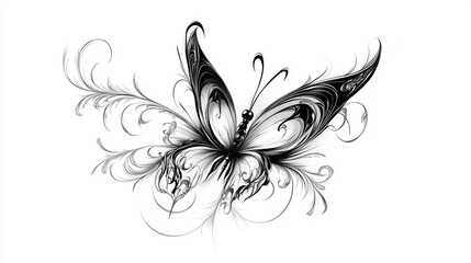 Ornate butterfly design, white background, nature theme, graphic design element