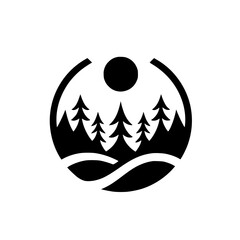Minimalist Black & White Forest Logo: Nature, Adventure, Outdoors