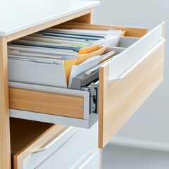 Organized office storage modern workspace closeup of filing cabinet drawer minimalist environment professional viewpoint
