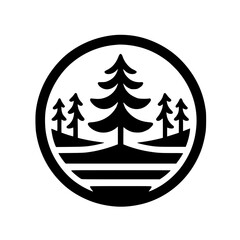 Minimalist Forest Circle Logo: Black & White Nature Emblem