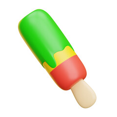 Melting popsicle with green, yellow and red layers on transparent background