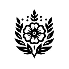 Floral Crest Emblem: Black & White Ornamental Design