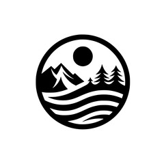 Minimalist Mountain Landscape Logo: Black Circle Design