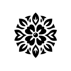 Black Floral Mandala on White: Minimalist Design Element