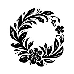 Elegant Black Floral Wreath on White, Decorative Ornament