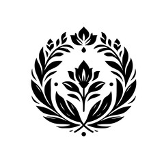 Elegant Floral Crest in Black and White, Minimalist Design