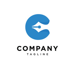 Letter C Pen Writing Logo Icon Vector
