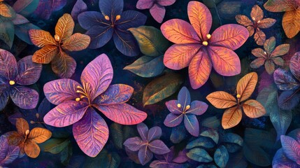Fototapeta premium Stunning Floral Pattern with Vibrant Colors on black background