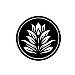Elegant Floral Emblem in Circle, Black & White Logo Design