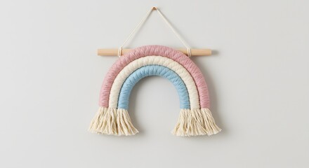 Pastel rainbow macrame wall hanging decor for nursery or kids room decoration handmade bohemian style