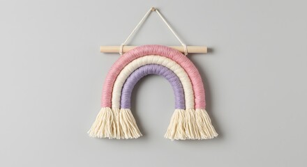 Rainbow macrame wall hanging decor for nursery room home decoration pastel color handmade art design