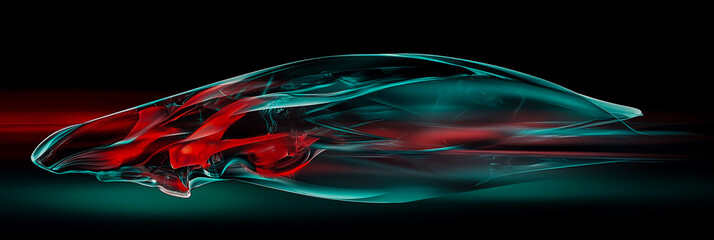 Obraz premium Futuristic abstract shapes with fluid lines, soft edges, and glass-like effects, featuring a red and blue color palette, set against a dark, gradient background.