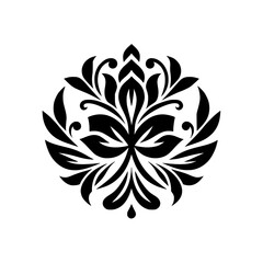Elegant Black and White Floral Motif on White, Damask Style
