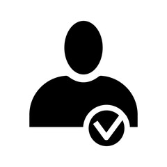 Profile with checkmark icon vector, line outline art user account accepted symbol with tick, approved or applied person sign, validation verified pictogram, authorized member isolated