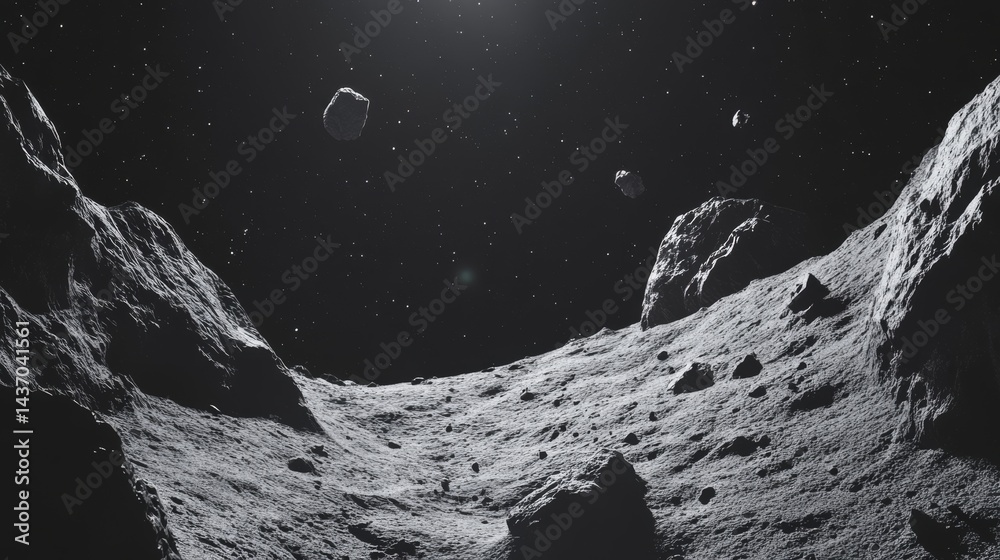 Wall mural asteroid field in deep space on black background