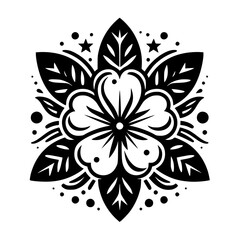Black and White Floral Mandala Vector Illustration