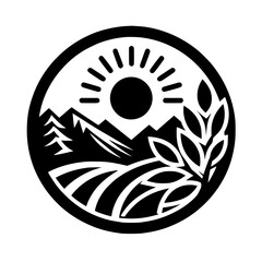 Nature's Embrace: Circular Black and White Landscape Logo