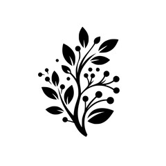 Minimalist Black and White Floral Ornament Illustration, Isolated