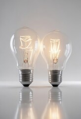 Energy-efficient vs  incandescent bulbs reflected on white ,  comparison,  reflection,  clean