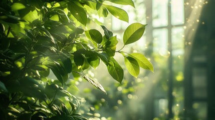 Fototapeta premium Lush greenery bathed in sunlight