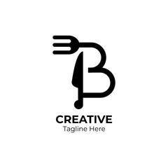 Initial B food equipment simple logo template. Letter B food logo design.