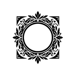 Elegant Black & White Floral Frame Design, Circle Border for Logo