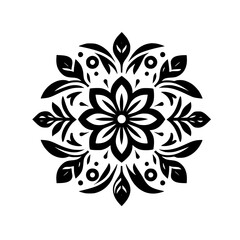 Elegant Black and White Floral Mandala Design on White Background