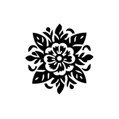 Black and White Floral Mandala Design, Isolated on White
