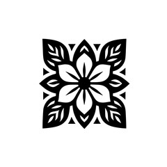 Black and White Floral Mandala Pattern on Square White Background