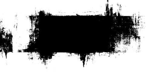 Grunge Black Brushstroke Frame with Textured Edges on White Background