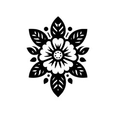 Black & White Floral Mandala: Minimalist Design Element