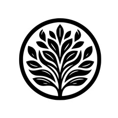 Circular Tree of Life Icon, Minimalist Black and White, Logo Design