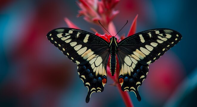 Immerse yourself bright colorful abstract featuring stunning array tropical butterflies including vibrant blue red wings Japanese swallowtail Papilio maackii alpine black swallowtail captured