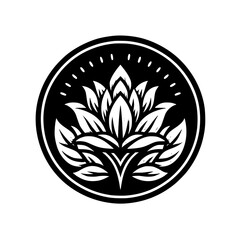 Lotus Mandala in Circle, Black & White Minimalist Design